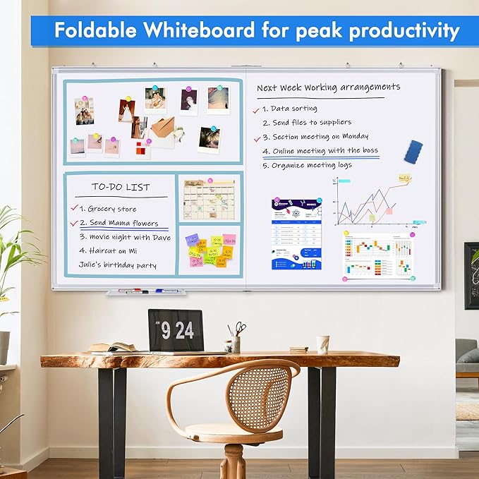 Magnetic White Board Dry Erase Board for Wall72 x 40 Wall-Mounted Aluminum Frame Marker Board Foldable Portable Whiteboard with a Long Pen Tray for School Classroom Office &amp Home
