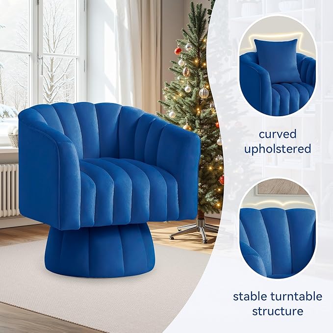 YSICK Swivel Accent Chair 360°Swivel Barrel Chair Modern Ottoman with Velvet Fabric Mid-Century Ottoman with Wide Upholstered Round Armchair for Living Room Lounge BedroomBlue