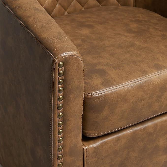 KINWELL 29 Wide Tufted Faux Leather Swivel Barrel Chair Set of 2 PU Leather Modern Upholstered Accent Chairs with Nailhead Trim Small Armchair for Living Room Bedroom Coffee