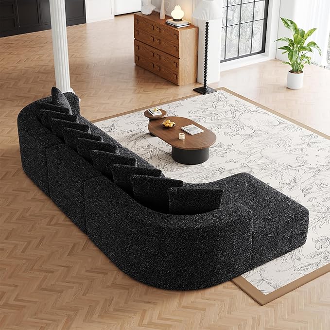 131” Oversized L Shaped Couch Corner Curved Modular Sectional Sofa with 10 Pillows Cloud Chenille Deep Seat No Assembly Required for Living Room Left Chaise Black