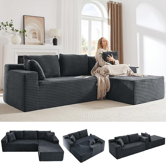 103 L-Shape Cloud Couch with ChaiseUpholstered Corduroy Modular Sectional Sofa Deep Seat Couch with Free Combination for Living Room &amp ApartmentNo Assembly Required(Dark GreyRight Facing Chai