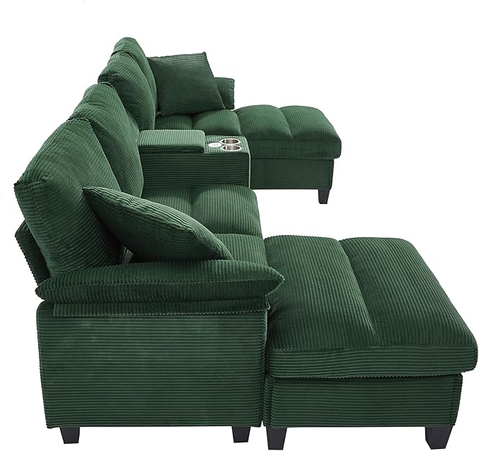 U-Shaped Sectional Cloud Sofa with Storage Console and Cupholders 116-Inch U-Shaped Symmetrical Corduroy Sectional Couch W/2 Ottoman Chaise LoungesUSB-C Ports &amp 2 Pillows