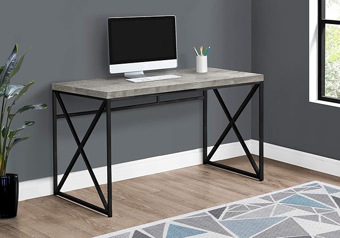 Computer Desk Home Office Laptop Work Grey Laminate Black Metal Contemporary Modern for Home Office Living Room