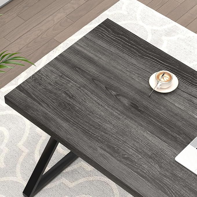 FOLUBAN Modern Home Office Desk Rustic Wood and Metal Computer Desk Writing Study Gaming Table PC Desks for Living Room Bedroom Industrial Dark Gray 53 inch