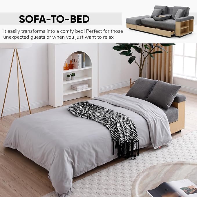 JOYBASE Modular Sectional Sofa Couch with Storage Ottoman 3-Seater Convertible Sofa Bed with Reversible Armrest Drawers and Cup Holders for Apartment Living Room (Grey)