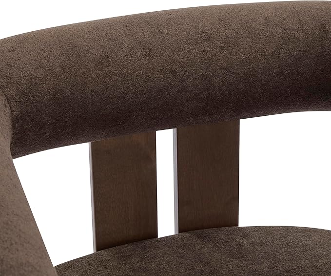 Christopher Knight Home Rones Modern Velvet Upholstered Accent Chair Wooden Living Room Club Chair with Curved Backrest Minimalist Bedroom Comfy Reading Chair Thick Padded Seat Dark Brown+Walnut