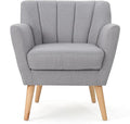 Mid-Century Accent Chairs Modern Upholstered Living Room Chair Cozy Armchair with Wood Legs for Bedroom/Office/Cafe/Living Room (Light Grey + Linen)