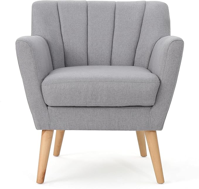 Mid-Century Accent Chairs Modern Upholstered Living Room Chair Cozy Armchair with Wood Legs for Bedroom/Office/Cafe/Living Room (Light Grey + Linen)