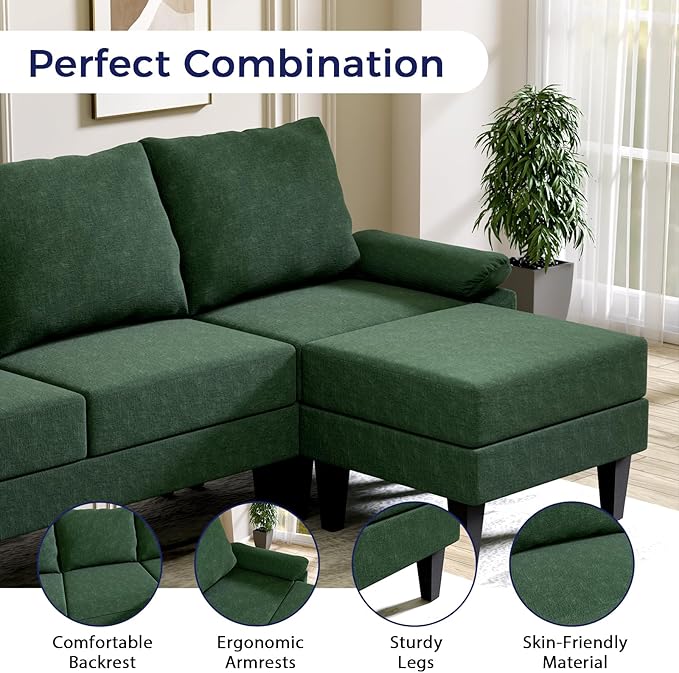 FONTOI U Shaped Sectional Couch Convertible Modular Sectional Sofa with Chaise &amp Ottomans Modern 6 Seat U Shaped Couches for Living Room Apartment Green