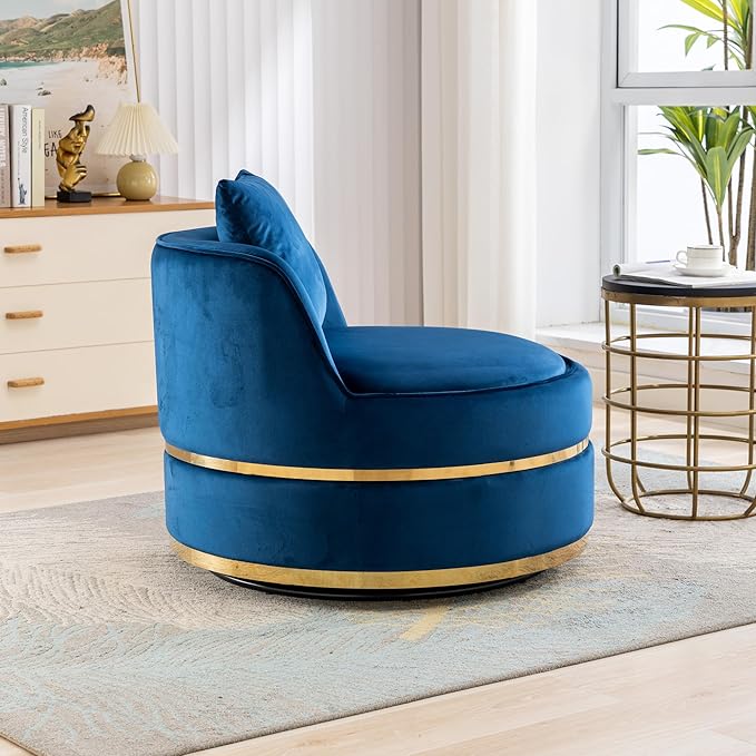 Harper &amp Bright Designs 360 Degree Swivel Accent Chair Velvet Modern Upholstered Barrel Chair Sofa Couch Soft Chair with Seat Cushion for Living Room/Bedroom/Office/Apartment Blue