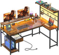 EnHomee 53 Inch Computer Desk with Power OutletGaming Desk with LED LightReversible Office Desk with Hutch &amp Monitor Stand L Shaped Corner Desk with Drawers &amp HooksHome Office Writing Desk