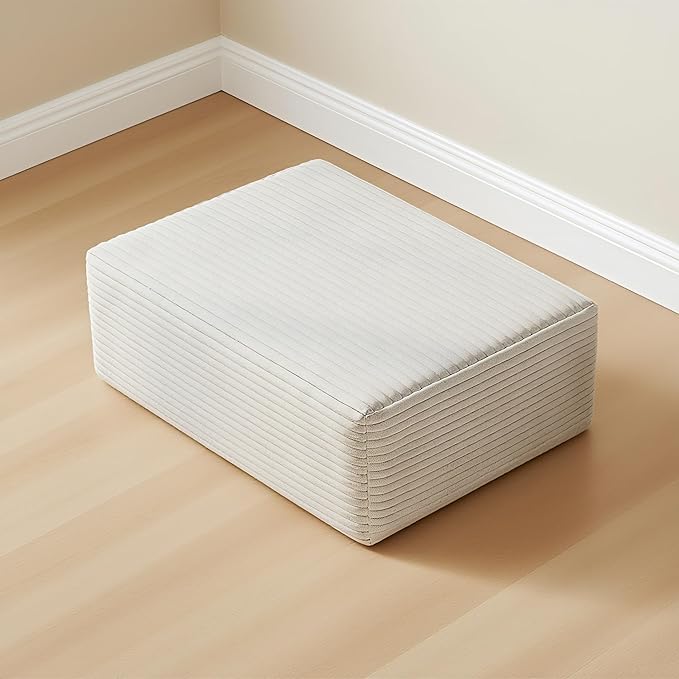 37.4 Plush Corduroy Ottoman Upholstered Cloud Ottoman for Boneless Couch in a Box Modular Sectional Couches for Living Room Compressed Memory Foam No Assembly Require White