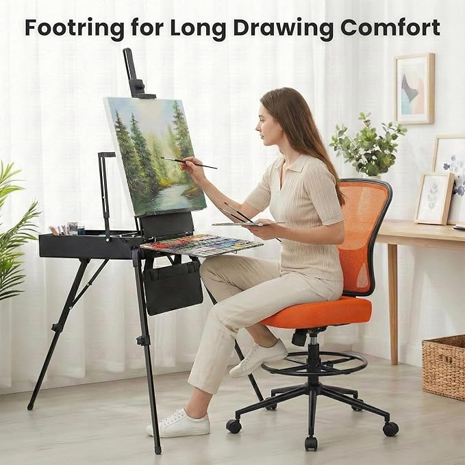 Armless Drafting Chair Tall Office Chair for Standing Desk - Adjustable Height Mesh Ergonomic Drafting Stool with Foot Ring &amp Wheels Rolling Counter Height Computer Chair for Home Office