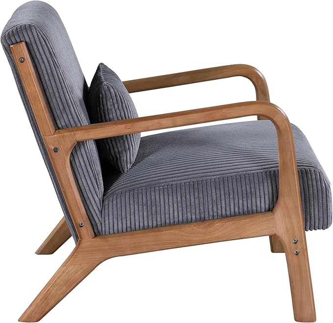 Modern Accent ChairsWaiting Room Chairs with Solid Wood Frame &amp Soft CushionArm Chair with Accent Pillows for Living Room BalconyBedroom (Gray)
