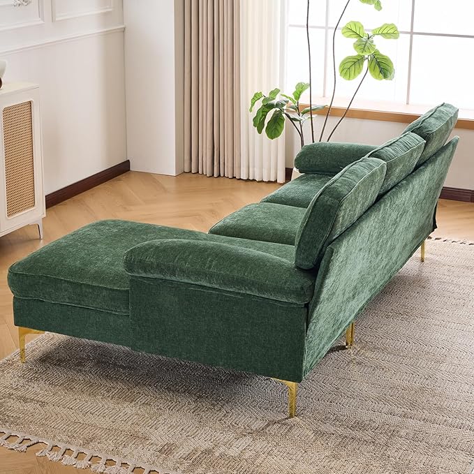 Sectional Couches for Living Room85 L-Shaped SofasModern Couch with Deep Seats &amp Chaise LongueRemovable Sofa Pillows WashableSofa for Apartments(ChenilleGreen)