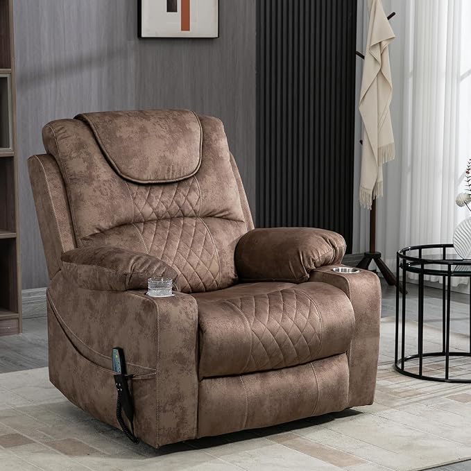 Oversized Power Lift Recliner Chair for Big and Tall 25 Large Electric Recliner Chair with Massage and Heating Dual Motor Zero Gravity Recliner Sofa Velvet Brown