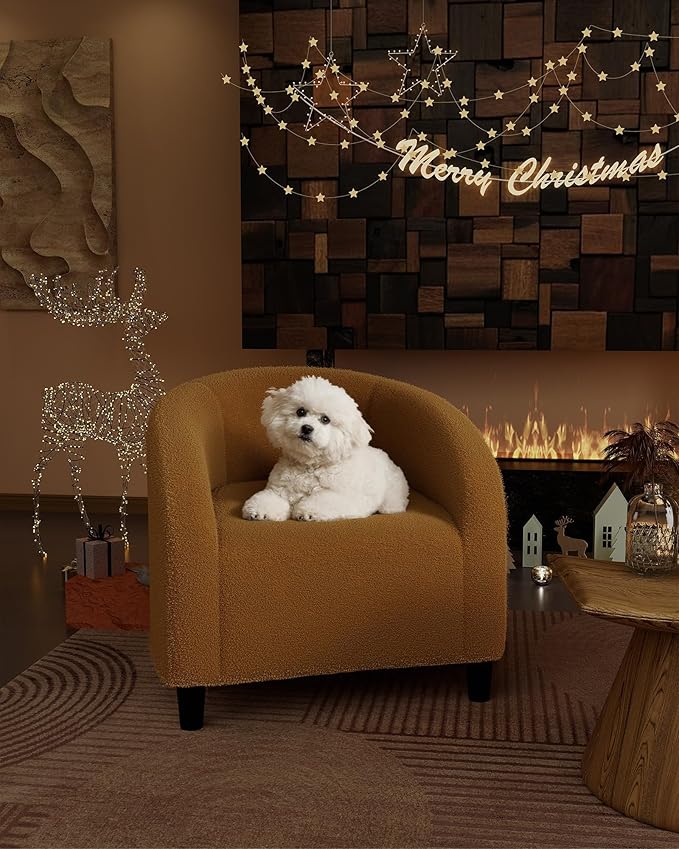 GAOMON Accent Barrel Chair Furry Sherpa Chairs with Soft Padded Armrest Boucle Club Chair with Cozy Soft Padded for Living Room Bedroom Reception Room Office (Yellow)