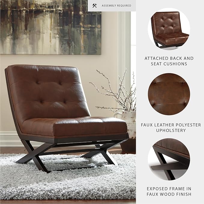 Signature Design by Ashley Sidewinder Mid-Century Modern Faux Leather Accent Chair Brown