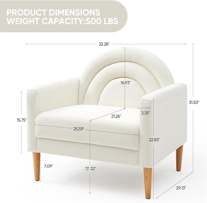 Accent Chair Reading Chair with Armrest Small Comfy Chair for Small Spaces Modern Linen Upholstered Armchair for Bedroom &amp Living Room Single Sofa Chair with Wood Legs Easy Assembly (Cream)