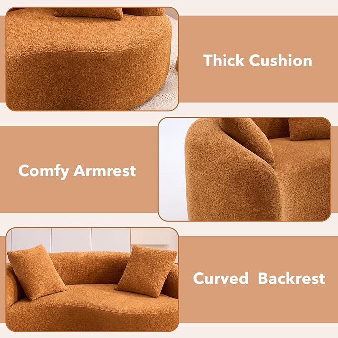 67 Modular Sectional Loveseat Sofa Chenille Upholstered Cloud Couch with S-Shaped Cushion Boneless Couch Sleeper Deep Seat Sofa with Throw Pillows for Living Room (Orange) | Chenille Comfortable