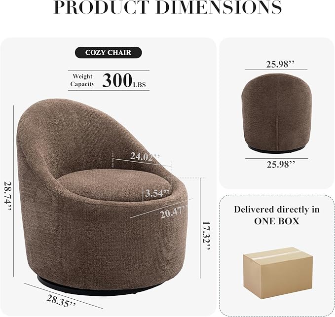 COLAMY Swivel Accent Chair 360° Swivel Chair with Hidden Storage Modern Small Barrel Swivel Armchair for Living Room/Bedroom Brown