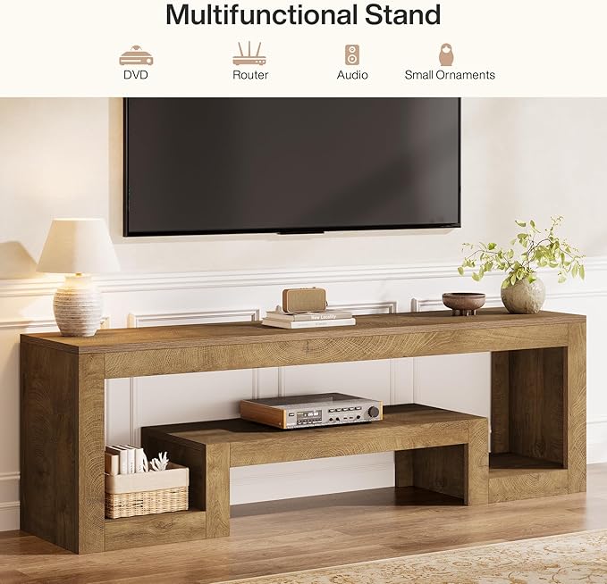 Tribesigns 63-Inch TV Stand for 55/60/65/75-Inch TVs Farmhouse Entertainment Center with Open Storage Shelves Wood Television Console for Living Room Bedroom Wood