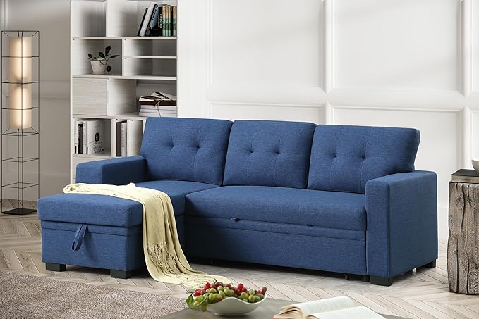 Ball &amp Cast L-Shape Reversible Sectional Sleeper Sofa Bed4 in 1 Pull Out Couch with Storage Chaise USB Ports &amp Cup HolderConvertible Sleeper Corner Couch Pull-Out Sofa Bedfor Living RoomOf