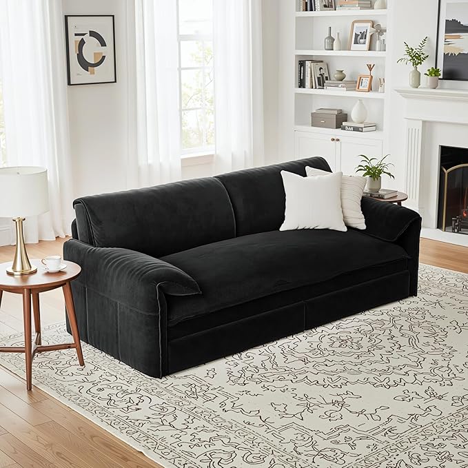 Homy Casa 66 3-in-1 Convertible Sofa Bed Queen Size Pull-Out Bed with Side Storage Velvet Loveseat Modern Sleeper Sofa for Living Room Office or Guest Room (Black)