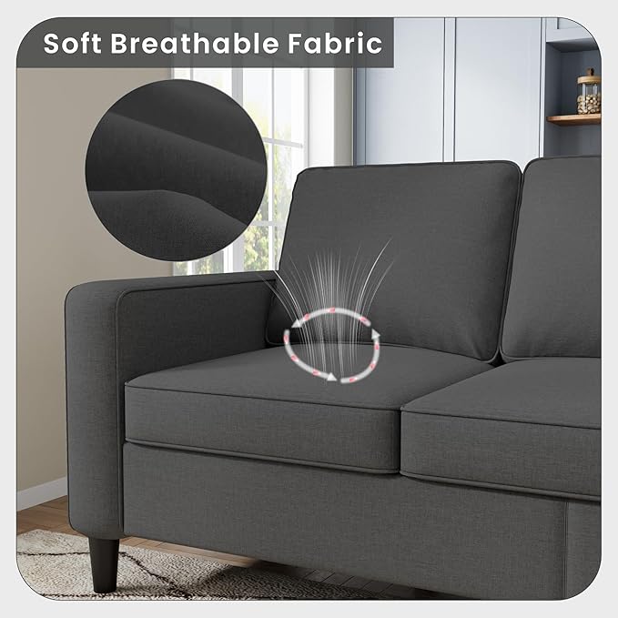 Sectional Sofa Couches for Living Room 78'' Dark Grey 3 Seater L-Shaped Couch with Storage Ottoman Comfy Fabric Convertible Sectionals Sofas with Chaise for Apartment Office Small Space