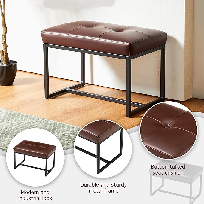 Glitzhome Accent Chairs with Ottoman Mid Century Modern Lounge Armchair with footrest with PU Leather &amp Metal Frame for Living Room Bedroom Apartment Office Brown