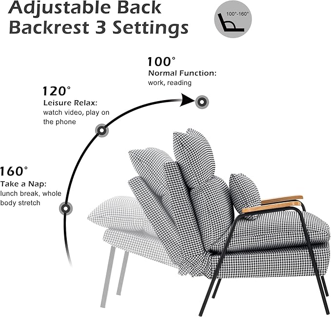 MCombo Accent Recliner Chair with Ottoman Modern Fabric Armchair Upholstered Sofa Bed for Living Room Bedroom Small Space 4055 (Black Frame Houndstooth)