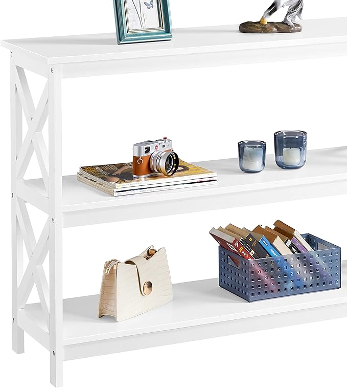 Yaheetech Television Stands &amp Entertainment Centers with 3 Tier Storage Shelf TV Stand for Living Room White