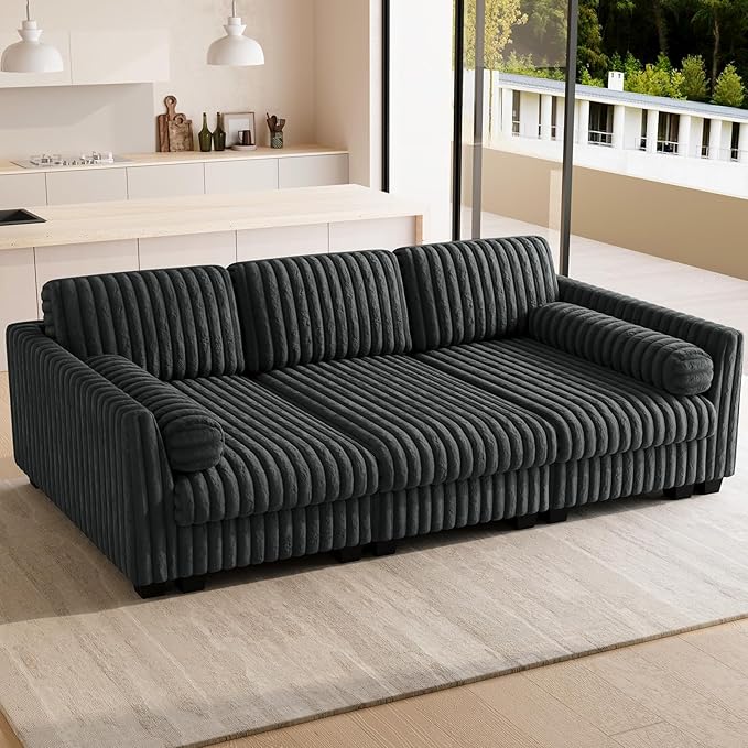 Belffin 86.2 Modular Sectional SofaPlush Corduroy Sectional Couches for Living RoomComfy Deep Seat Sofa with Soft Pillows for Apartment Living Room Bedroom Grey Sofa
