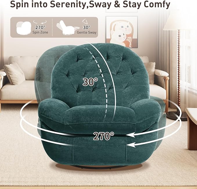 EONIX Stylish Power Swivel Rocker Recliner Chair for Living Room Rocking All Positions Dual Motor Independently Controlled Backrest and Headrest SXXY005021 Green