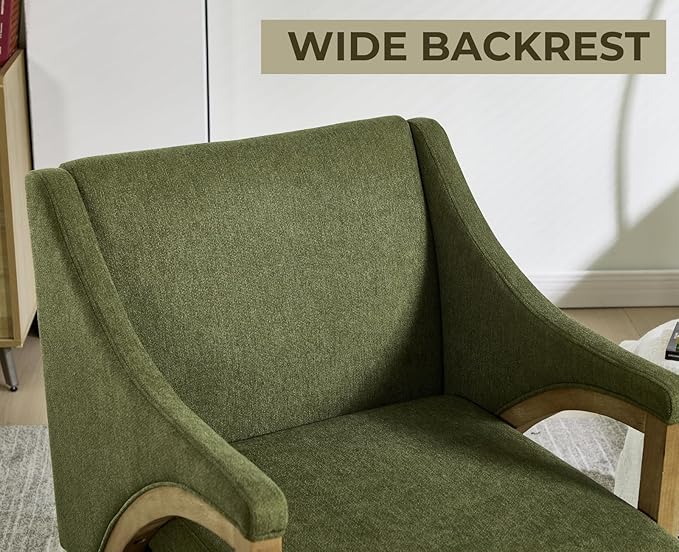 EALSON Modern Accent Chair Comfy Living Room Chair with Wooden Frame and Armrest Mid Century Upholstered Fabric Reading Lounge Armchair for Living Room/Bedroom/Reading/Balcony Chenille Green