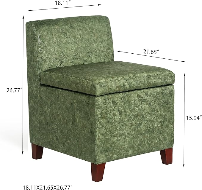 Joveco Accent Chair with Storage Fabric Upholstered Vanity Chair Seat with Removable Lid Modern Single Sofa for Living Room Bedroom Reading Room (Green with Gold)