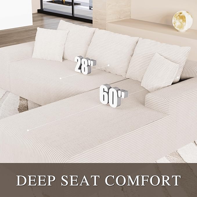 NAYA 106” Modular Sectional Sofa Cloud Sectional Couch with Deep Seat Modern Modular L-Shape Sofa Boneless Couch with Chaise for Living Room Bedroom (Beige Right Facing Chaise)