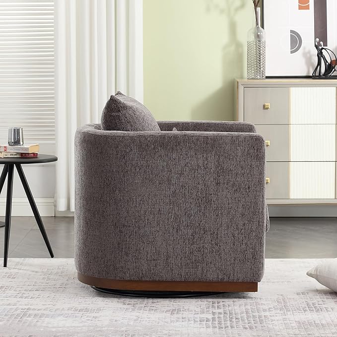 JOSHEN 31.5 Chenille Swivel Barrel ChairModern Accent Sofa ChairClub ChairLeisure Arm Chair for Living RoomBedroomOfficeDark Gray
