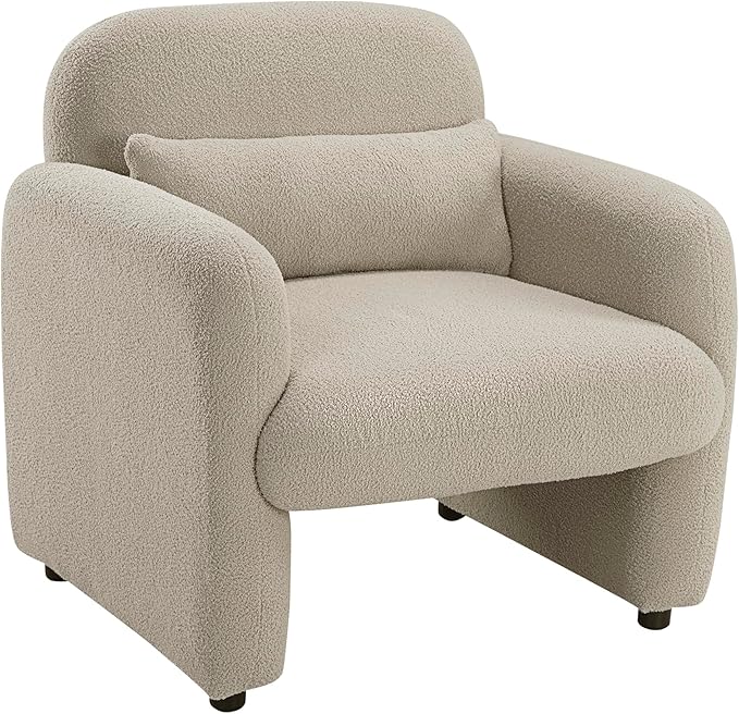 Lexicon Modern Accent Single Sofa Chair with Square Armrest Boucle Fabric Upholstered Comfy Reading Chair with Lumbar Pillow for Bedroom/Living Room/Office Taupe