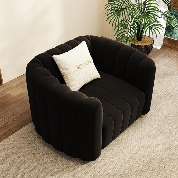 Modern Velvet Sofa Couch for Living Room 42 Comfy Upholstered Sofa Chair with Gold Metal Legs &amp Pillow Luxury Sectional Armchair Sofa for Bedroom Office Apartment Black