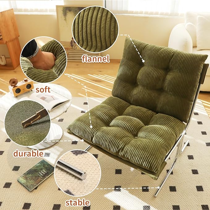 Modern Fabric Accent Chair-High Back Ergonomic Lounge Chair with Soft Padded Seat &amp Sturdy Metal LegsMid-Century Stylish Living Room Armchair for OfficeBedroomDining Room (Green + Fabric)