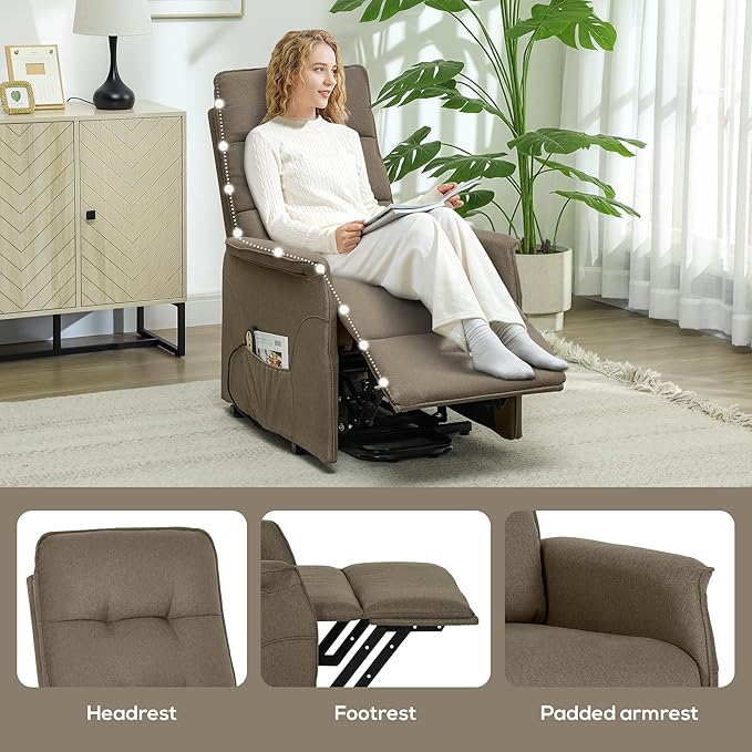 HOMCOM Power Lift Recliner Chair for Elderly Fabric Lift Chair Sofa with Remote Control Side Pockets Pocket Spring Tufted Back Quick Assembly Brown