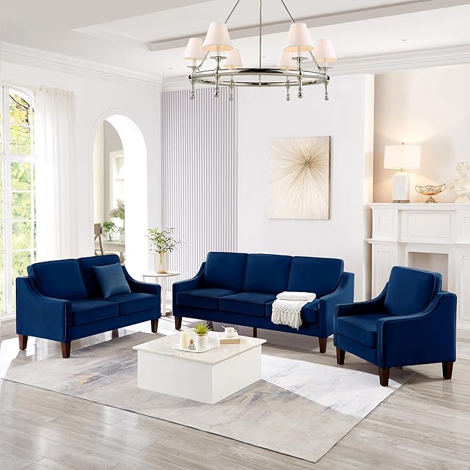 Generic Modern Armchair Living Room Single Seat Sofa Chair with Wooden Legs Upholstered Velvet Accent Chair for Living Room BedroomTaupe (Navy)