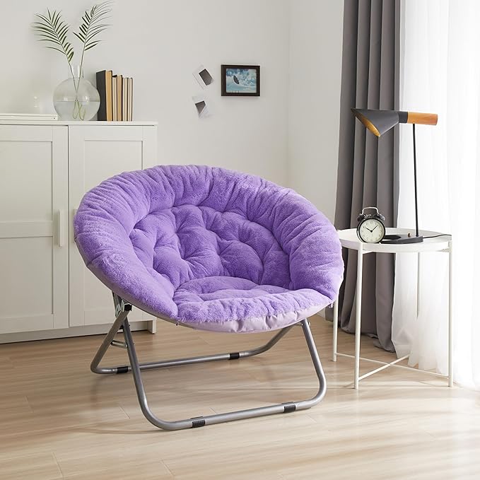 Urban Shop Oversized Rabbit Faux Fur Saucer Chair Purple/Silver 36.2D x 32.3W x 31.9H in
