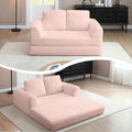 63 Corduroy Convertible Boneless Couch with Pull-Out Bed 2 in-1 Folding Convertible Sofa Bed with Pillows Loveseat Floor Sofa Couches for Living Room No Assembly Required (Pink) | Breathable Mater