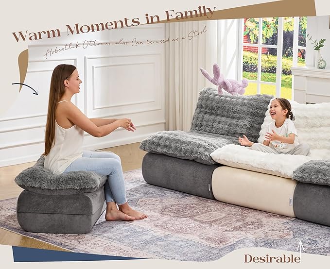 Hobestluk Sofa Couch Foam Sofa for Small Spaces Comfy Sofas with footrest Couch Recliner Small Sofas for Living Room Bedroom Apartment (Grey)