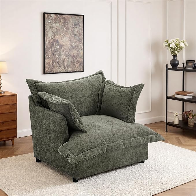 UIXE Cloud Accent Chair Chenille Oversized Armchair Upholstered Reading Chair for Living Room Modern Single Sofa Deep Seat Bedroom Lounge Chair - Gray