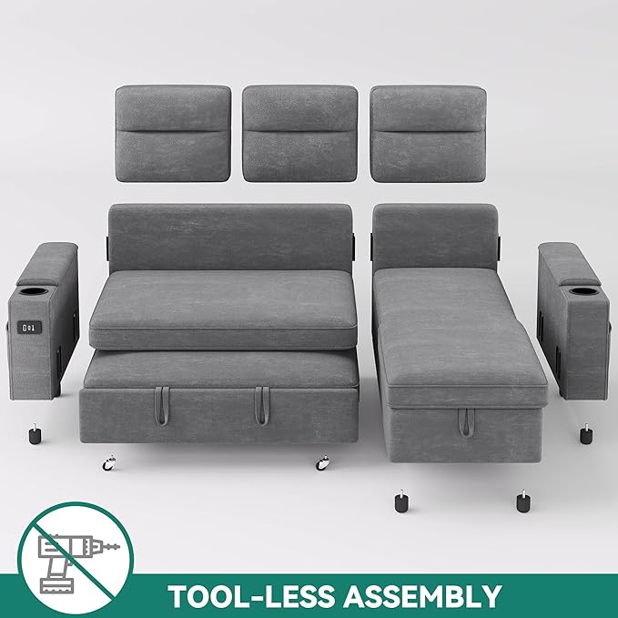 YITAHOME Sectional Sleeper Sofa with Pull Out Couch Bed 81 Convertible Sleeper Sofa with Adjustable Backrest Sofa Bed Sleeper Couch with Armrest &amp USB Port Grey