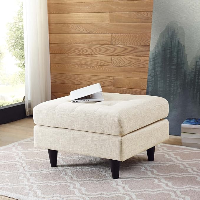 Modway EEI-1667-BEI Empress Mid-Century Modern Upholstered Fabric Ottoman In Beige