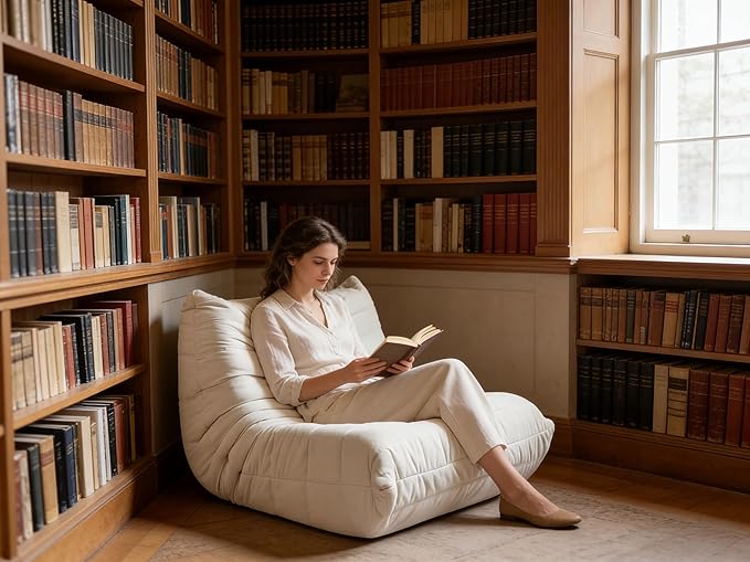 Bean Bag Chair - Memory Foam Bean Bag Chair for Adults Comfy High-Resilience Single Sofa Small Space Floor Chair Chaise Lounge for Living Room Bedroom (Beige Wrinkles)